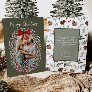 Merry Christmas Red Bow Family Photo Holiday Card