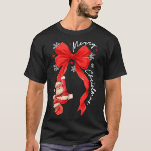 Merry Christmas Red Bow Gift Wreath Santa Women Gi T-Shirt