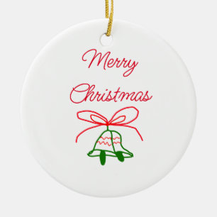 Merry Christmas red bow green jingle bells stylish Ceramic Ornament