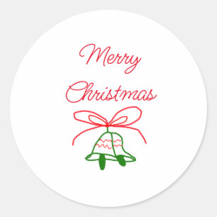 Merry Christmas red bow green jingle bells stylish Classic Round Sticker
