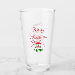 Merry Christmas red bow green jingle bells stylish Glass