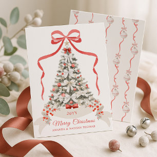 Merry Christmas Red Bow Holiday Card