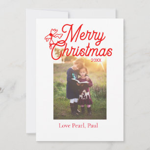 Merry Christmas red bow kids photo modern elegant Invitation