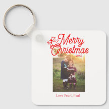 Merry Christmas red bow kids photo modern elegant