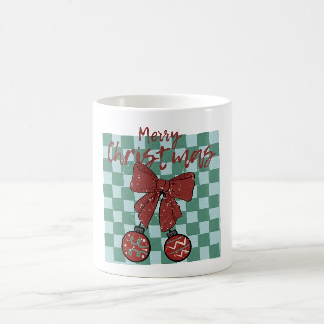 Merry Christmas Red Bow Ornaments Design Coffee Mug (Center)