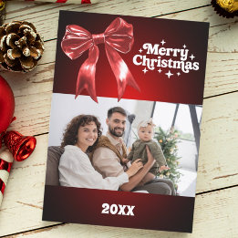 Merry Christmas red bow photo card