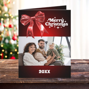 Merry Christmas red bow photo card year in review