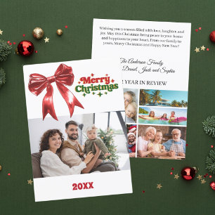 Merry Christmas red bow photo year in review Holiday Card
