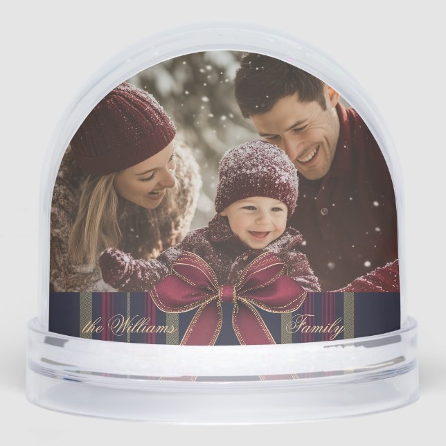 Merry Christmas Red Bow Plaid Classic Photo Snowglobe (Front)