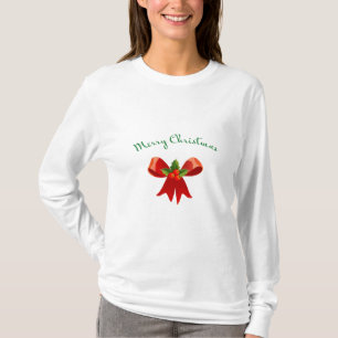 MERRY CHRISTMAS Red Bow with Holly Festive Modern T-Shirt