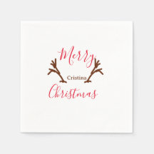 Merry Christmas red brown reindeer horn holiday te