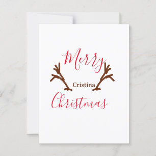 Merry Christmas red brown reindeer horn holiday te Postcard