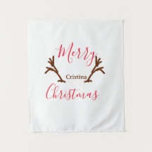 Merry Christmas red brown reindeer horn holiday te