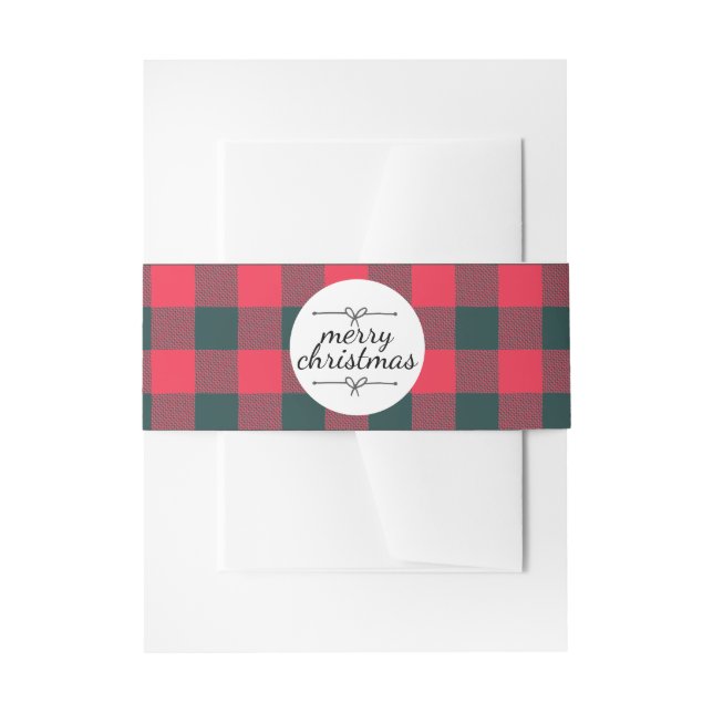 Merry Christmas Red Buffalo Black Plaid Pattern Invitation Belly Band (Front Example)