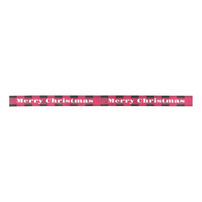 Merry Christmas Red Buffalo Plaid Check Rustic Satin Ribbon (Front)