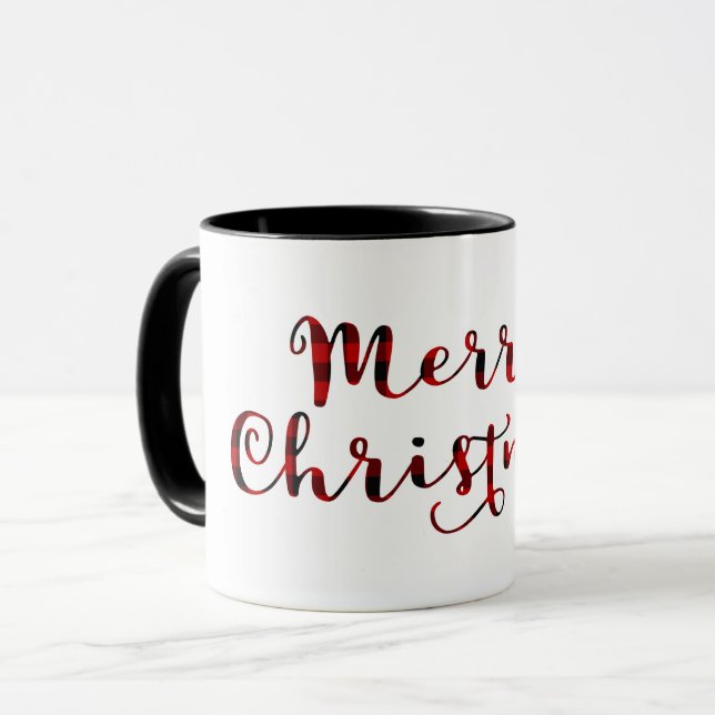 Merry Christmas Red Buffalo Plaid Country Holiday Mug (Front Left)