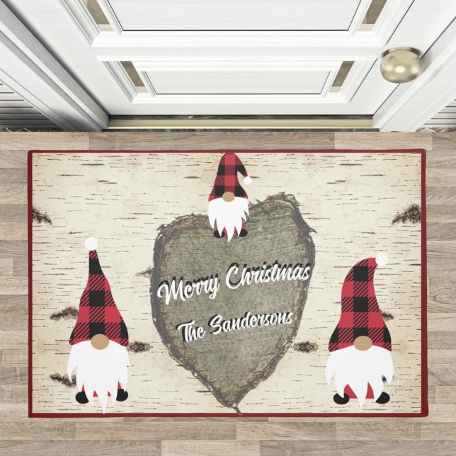Merry Christmas Red Buffalo Plaid Gnomes Doormat (Creator Uploaded)