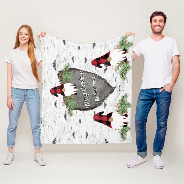 Merry Christmas Red Buffalo Plaid Gnomes Sherpa Bl Fleece Blanket (In Situ)