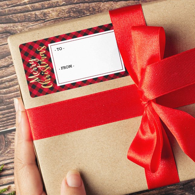 Merry Christmas Red Buffalo Plaid Sticker Gift Tag (Merry Christmas Red Buffalo Plaid Sticker Gift Tag)