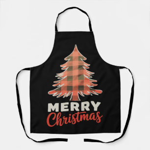 Merry Christmas Red Buffalo Plaid Tree Xmas Apron