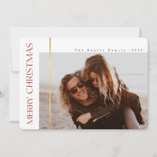 Merry Christmas Red calligraphy Elegant 2 Photo Ho Holiday Card