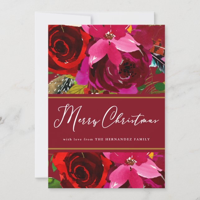 Merry Christmas Red Calligraphy Floral Holiday (Front)
