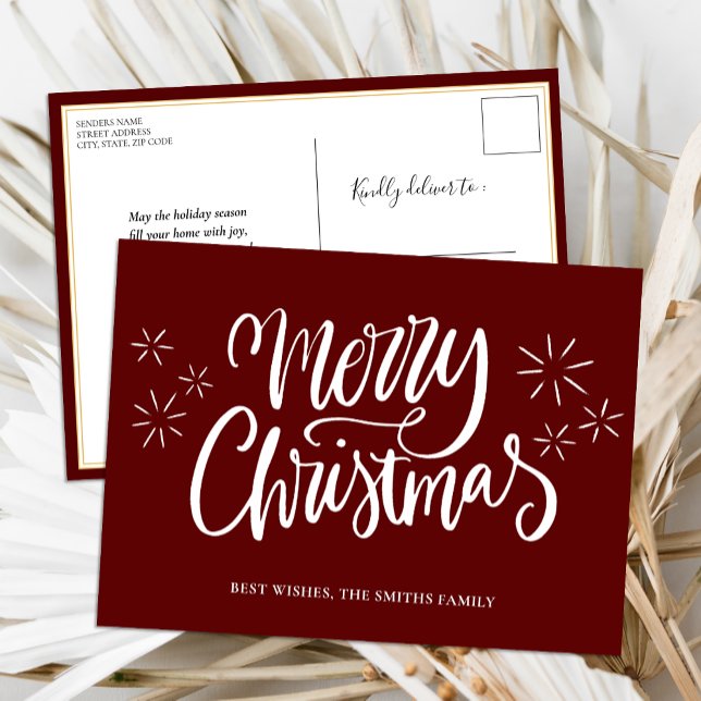 Merry Christmas Red Calligraphy Modern Non Photo Holiday Postcard (Creator Uploaded)