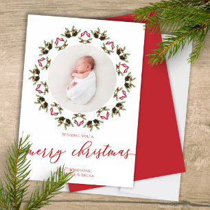Merry Christmas Red Calligraphy One Photo Holiday Card