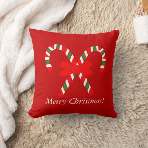 Merry Christmas Red Candy Cane Festive Cushion