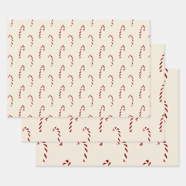 Merry Christmas Red Candy Canes Wrapping Paper Sheet (Set)