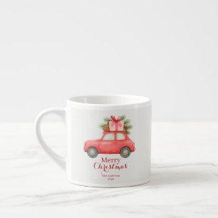 Merry Christmas Red Car – Personalized Holiday Espresso Cup