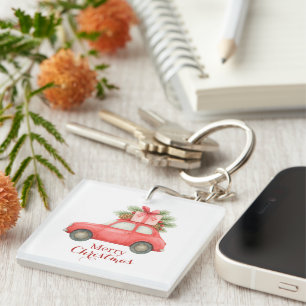 Merry Christmas Red Car – Personalized Holiday  Key Ring