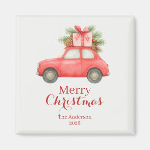Merry Christmas Red Car – Personalized Holiday Magnet