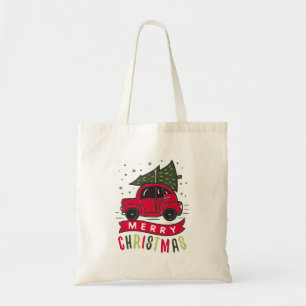 Merry Christmas Red Car Tree Name Template Cute To Tote Bag
