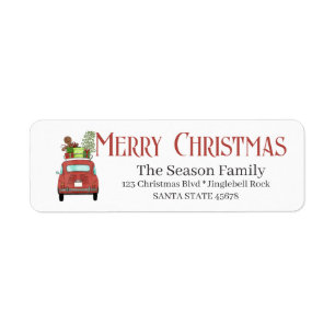 Merry Christmas Red car with Christmas gift Label Return Address Label