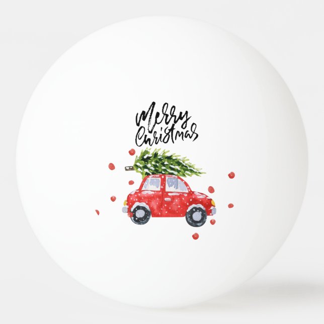 Merry Christmas red car with Christmas tree  Ping Pong Ball (Front)