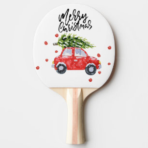 Merry Christmas red car with Christmas tree Ping Pong Paddle