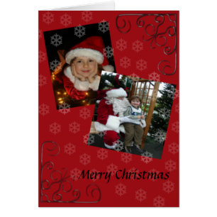 Merry Christmas red card with kid and santa