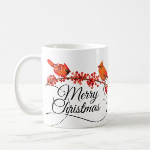 Merry Christmas Red Cardinals Monogrammed Holiday Coffee Mug