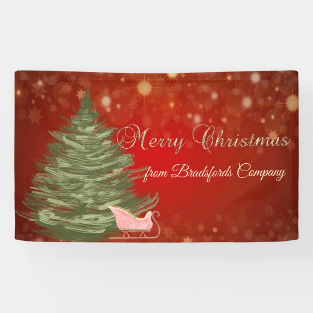 Merry Christmas,Red ,Christmas Tree,Sleigh Banner (Horizontal)