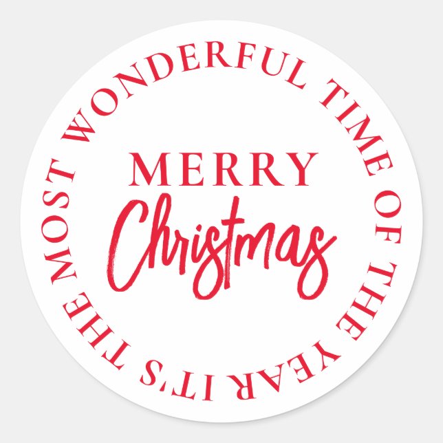 Merry Christmas Red Classic Round Sticker (Front)