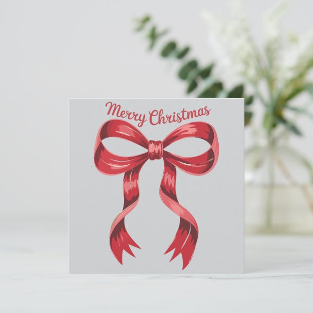 Merry Christmas Red Coquette Bow Girly  Holiday Card (Standing Front)