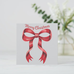 Merry Christmas Red Coquette Bow Girly Holiday Card