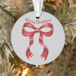 Merry Christmas Red Coquette Bow Girly  Ornament