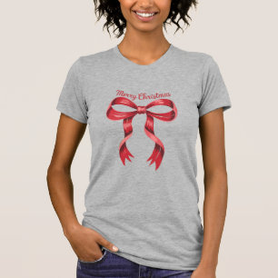 Merry Christmas Red Coquette Bow Girly T-Shirt