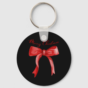 Merry Christmas Red Coquette Bow Merry And Bright  Key Ring