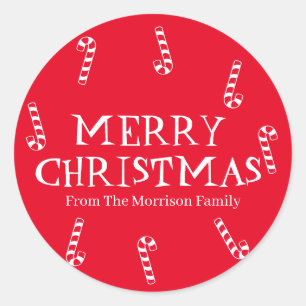 Merry Christmas red custom name gift favour Classic Round Sticker