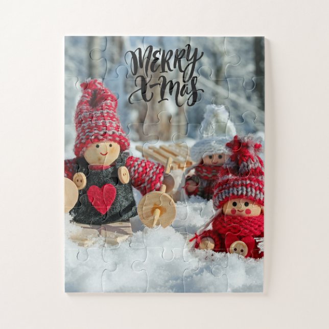 Merry Christmas Red Dolls Jigsaw Puzzle (Vertical)