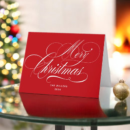 Merry Christmas Red Elegant Script  Holiday Card