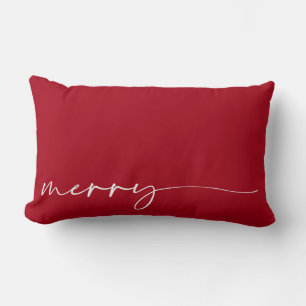 Merry Christmas Red Elegant Script Lumbar Cushion